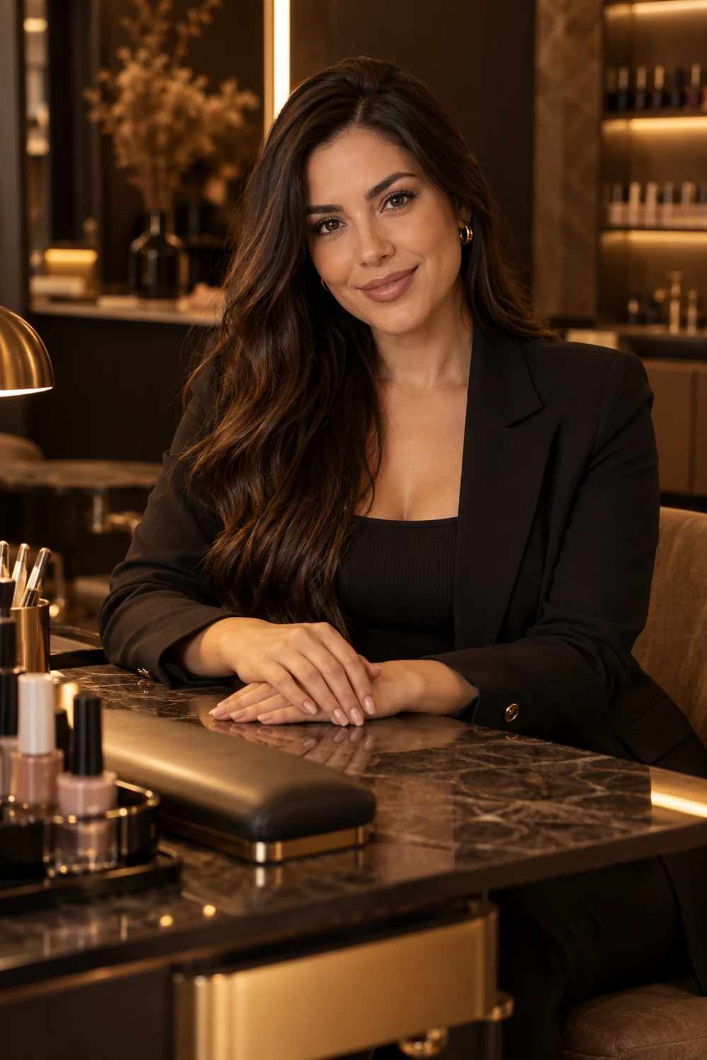 Retrato ilustrativo da profissional fictícia Helena Valença, usando blazer preto